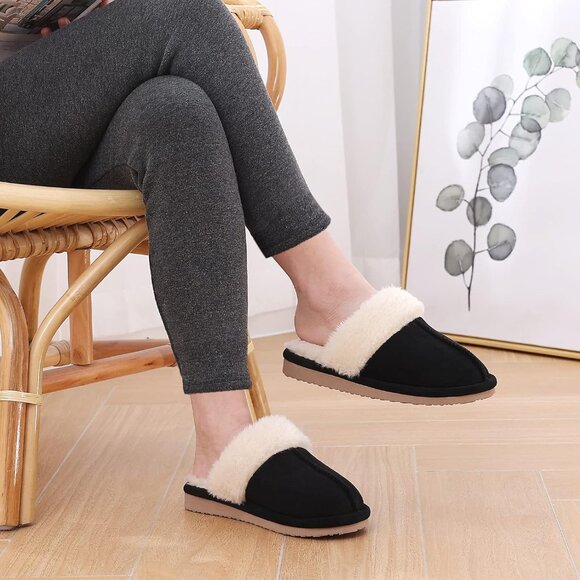 Women's Black Warm Comfy Memory Foam Slippers Closed-toe Indoor House Shoes - Picture 7 of 7